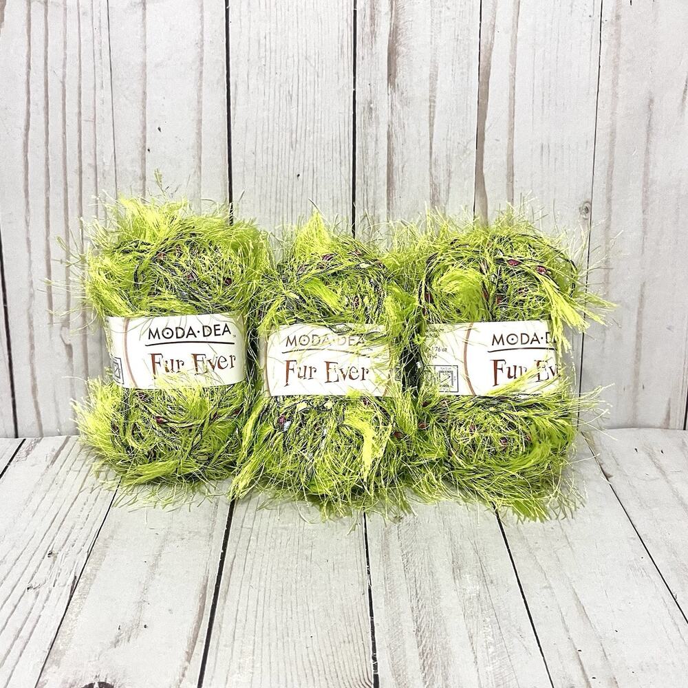 Moda Dea Fur Ever Limeade Eyelash Ladder Yarn 49 yds Lot of 3-Discontinued